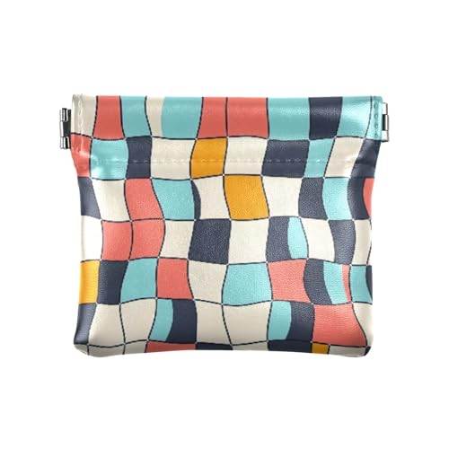 Kariertes Design, Quetsch-Münzgeldbörse, Kleingeldhalter, PU-Leder, Mini-Geldbörse, Münzfach für Damen, Mädchen, Herren von ISAOA