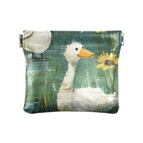 Kleingeldbörse mit Ölgemälde, niedliches Entenblumen-Design, PU-Leder, Mini-Geldbörse, Münzfach für Damen, Mädchen, Herren von ISAOA