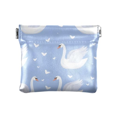 Kleingeldbörse mit weißem Schwan und Herz, PU-Leder, Mini-Geldbörse, Münzfach für Damen, Mädchen, Herren von ISAOA