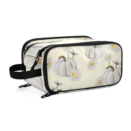 Kürbis Kamille Blumen Reise Kulturbeutel für Frauen Mädchen Männer Tragbare Wasserdichte Waschtasche Kosmetiktasche Make-up Fall, #1, Einheitsgröße, Beauty Case von ISAOA