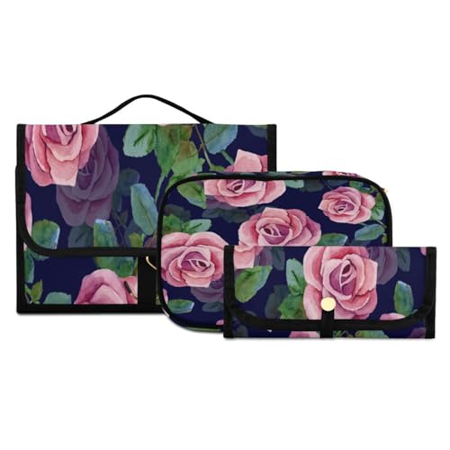 Kulturbeutel-Set zum Aufhängen, mit Haken, Reise-Make-up-Koffer, tragbar, Kulturbeutel, Kosmetikpinsel-Organizer für Damen und Mädchen, 3-teilig, #01, 3-teiliges Set, Kulturbeutel von ISAOA