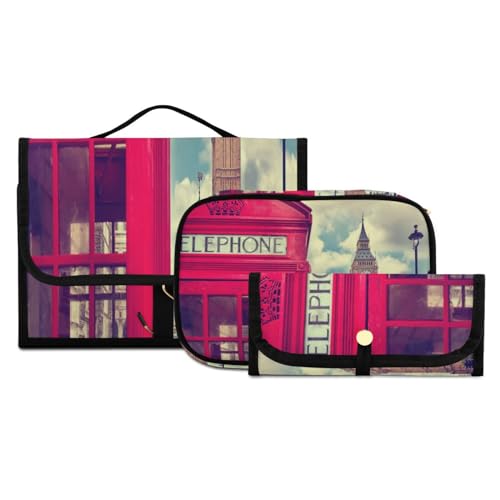 Kulturbeutel-Set zum Aufhängen, mit Haken, Vintage-Film-Effekt, rote Telefonzelle in London, Reise-Make-up-Kit, tragbarer Kulturbeutel, Kosmetikpinsel-Organizer für Frauen und Mädchen, 3-teilig, #06, von ISAOA
