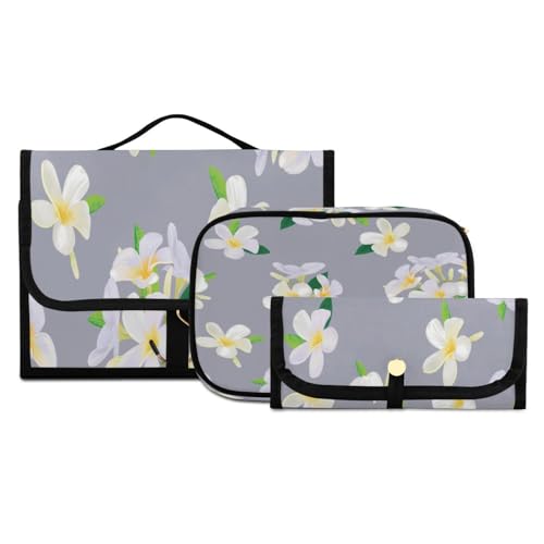 Kulturbeutel-Set zum Aufhängen, mit Haken, tropische Plumeria-Blumen, Reise-Make-up-Koffer, tragbarer Kulturbeutel, Kosmetikpinsel-Organizer für Damen und Mädchen, 3-teilig, #03, 3-teiliges Set, von ISAOA