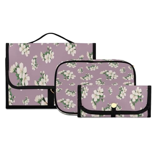 Kulturbeutel-Set zum Aufhängen mit Haken, Kirschblüte auf violettem Reise-Make-up-Kit, tragbarer Kulturbeutel, Kosmetikpinsel-Organizer für Damen und Mädchen, 3-teilig, #01, 3-teiliges Set, von ISAOA