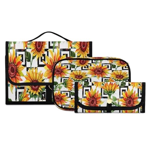 Kulturbeutel-Set zum Aufhängen mit Haken, Wildblumen, Sonnenblumen, Blumen, Reise-Make-up-Koffer, tragbarer Kulturbeutel, Kosmetikpinsel-Organizer für Damen und Mädchen, 3-teilig, #05, 3-teiliges Set, von ISAOA