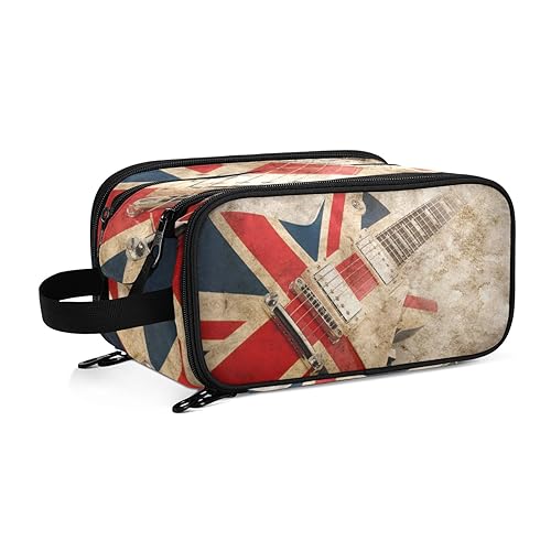 Kulturbeutel mit britischer Flagge, Vintage-Gitarre, für Damen, Mädchen, Herren, tragbar, wasserdicht, Kosmetiktasche, Make-up-Koffer, #10, Einheitsgröße, Beauty Case von ISAOA