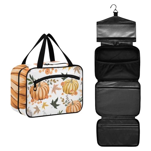 Kulturbeutel zum Aufhängen, große Kapazität, Kulturbeutel, Kulturbeutel für Damen und Herren, tragbare Kosmetiktasche (Herbstorange, Kürbisse, Blumen, Blätter), Make-up-Organizer-Tasche, #1, M, Beauty von ISAOA