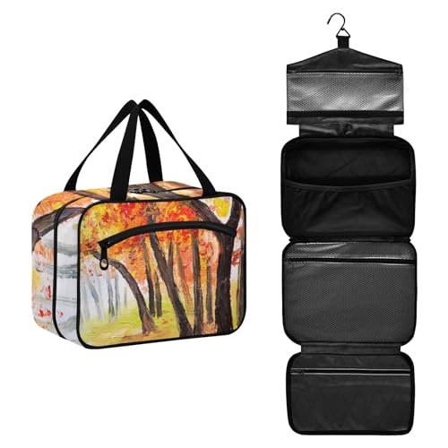 Kulturbeutel zum Aufhängen, große Kapazität, Kulturbeutel, Kulturbeutel für Damen und Herren, tragbare Kosmetiktasche (Herbstwald, Baumkunst, Landschaft), Make-up-Organizer-Tasche, #7, M, Beauty Case von ISAOA