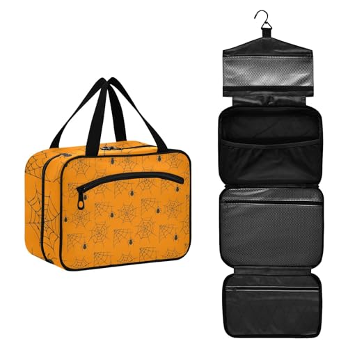 Kulturbeutel zum Aufhängen, große Kapazität, Kulturbeutel für Damen und Herren, tragbare Kosmetiktasche (Halloween-Spinnennetz, nahtlos) Make-up-Organizer-Tasche, #8, M, Beauty Case von ISAOA