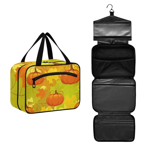 Kulturbeutel zum Aufhängen, große Kapazität, Kulturbeutel für Damen und Herren, tragbare Kosmetiktasche (Herbstblätter und gelber Kürbis), Make-up-Organizer-Tasche, #1, M, Beauty Case von ISAOA