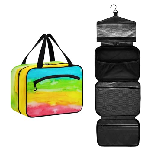 Kulturbeutel zum Aufhängen, große Kapazität, Kulturbeutel für Damen und Herren, tragbare Kosmetiktasche (handbemalt, regenbogengestreift), Make-up-Organizer, #1, M, Beauty Case von ISAOA