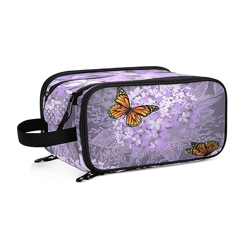 Lila Hortensie Blume mit orangefarbenem Schmetterling Reise-Kulturbeutel für Frauen Mädchen Männer Tragbare wasserdichte Waschtasche Kosmetiktasche Make-up Fall, #17, Einheitsgröße, Beauty Case von ISAOA