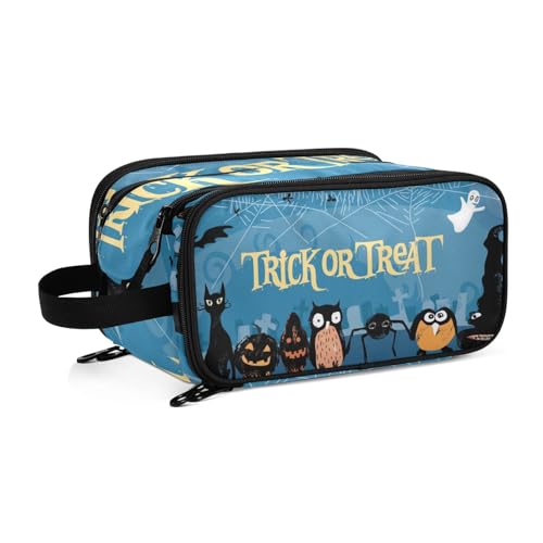 Lustige Halloween Katze Kürbis Reise Kulturbeutel für Frauen Mädchen Männer Tragbare Wasserdichte Waschtasche Kosmetiktasche Make-up Fall, #1, Einheitsgröße, Beauty Case von ISAOA