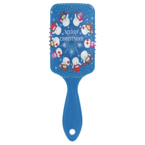 Massage-Haarbürste für Männer, Frauen und Kinder, Frohe Weihnachten, Schneemann, blaue Schneeflocke, Haarbürste für langes, dickes, lockiges, gewelltes, trockenes und geschädigtes Haar von ISAOA