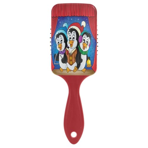 Massage-Haarbürste für Männer, Frauen und Kinder, Pinguin, Winter, Weihnachten, Weihnachtsmannmütze, Haarbürste für langes, dickes, lockiges, gewelltes, trockenes und geschädigtes Haar von ISAOA