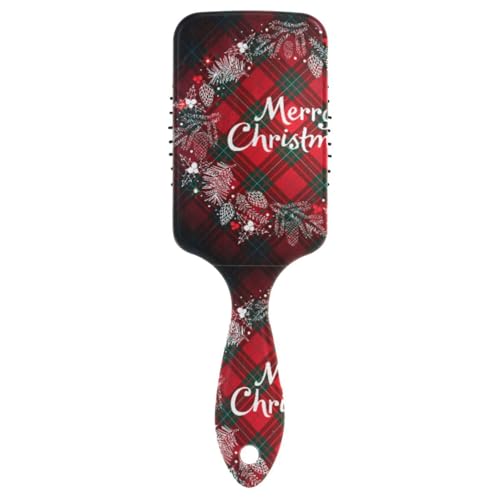 Massage-Haarbürste für Männer, Frauen und Kinder, Weihnachts-Monogramm-Kranz, Schottenkaro, Haarbürste für langes, dickes, lockiges, gewelltes, trockenes und geschädigtes Haar von ISAOA