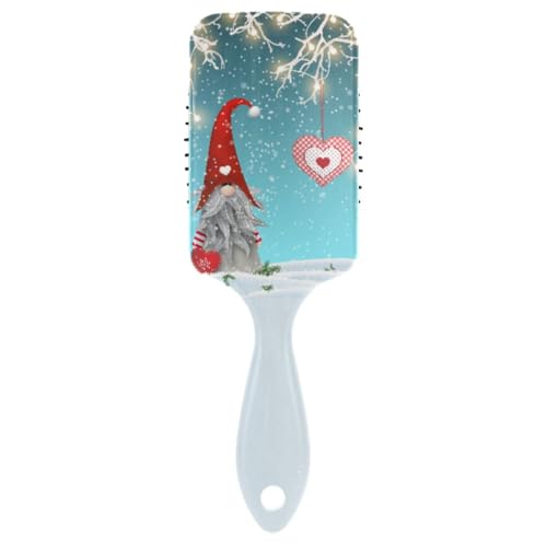 Massage-Haarbürste für Männer, Frauen und Kinder, traditioneller Weihnachts-Wichtel, stehend mit rotem Herz, Haarbürste für langes, dickes, lockiges, gewelltes, trockenes und geschädigtes Haar von ISAOA