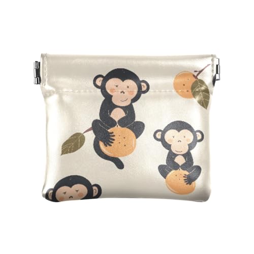 Monkey Peach Simple Squeeze Coin Purse Pouch Change Holder PU Leather Mini Wallet Coin Pocket for Women Girls Men von ISAOA