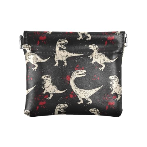 Münzgeldbörse mit Dinosaurier-Motiv und rotem Punktemuster, PU-Leder, Mini-Geldbörse, Münzfach für Damen, Mädchen, Herren von ISAOA
