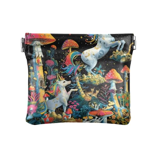 Münzgeldbörse mit Einhörnern, Blume, Pflanze, Pilz, Kleingeld, PU-Leder, Mini-Geldbörse, Münzfach für Damen, Mädchen, Herren von ISAOA