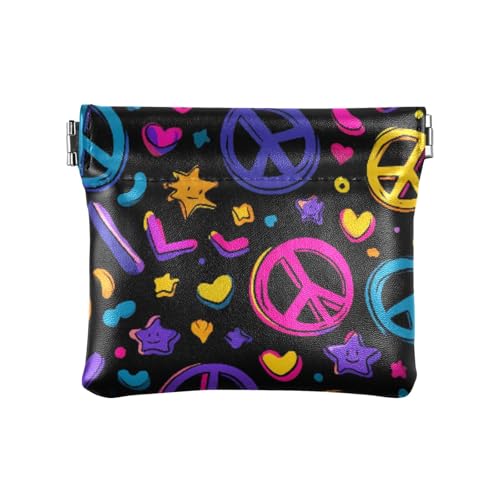 Münzgeldbörse mit Friedens-Symbol, Herz, Stern, Quetschtasche, Kleingeldfach, PU-Leder, Mini-Geldbörse, Münzfach für Damen, Mädchen, Herren von ISAOA
