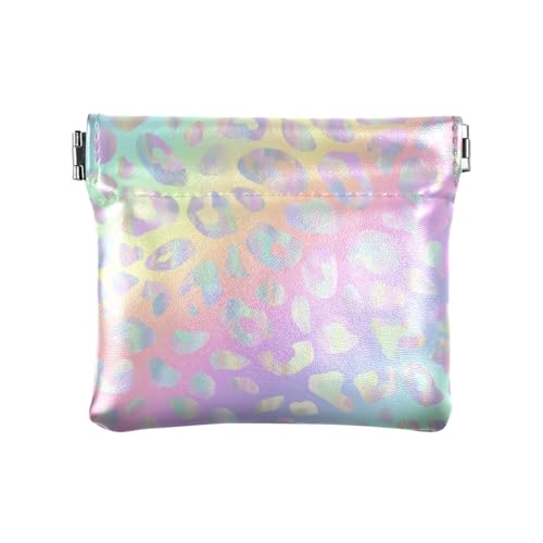 Münzgeldbörse mit Regenbogen-Leoparden-Druck, Kleingeld-Halter, PU-Leder, Mini-Geldbörse, Münzfach für Damen, Mädchen, Herren von ISAOA