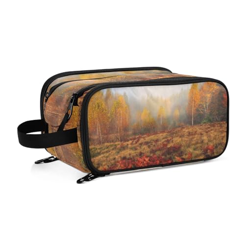 Nebel im Herbst Wald Landschaft Reise Kulturbeutel für Frauen Mädchen Männer Tragbare Wasserdichte Waschtasche Kosmetiktasche Make-up Fall, #1, Einheitsgröße, Beauty Case von ISAOA