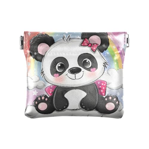 Niedlicher Cartoon-Panda auf dem Regenbogen Quetsch-Münzgeldbörse, Kleingeldhalter, PU-Leder, Mini-Geldbörse, Münzfach für Damen, Mädchen, Herren von ISAOA