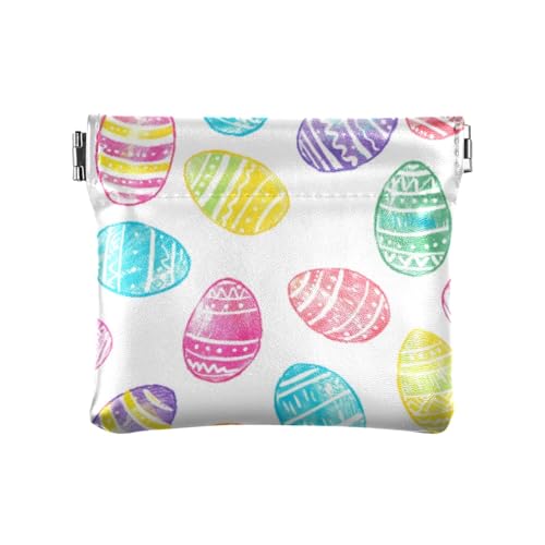 Oster-Regenbogen-Ostereier-Quetsch-Münzgeldbörse, Kleingeldhalter, PU-Leder, Mini-Geldbörse, Münzfach für Damen, Mädchen, Herren von ISAOA