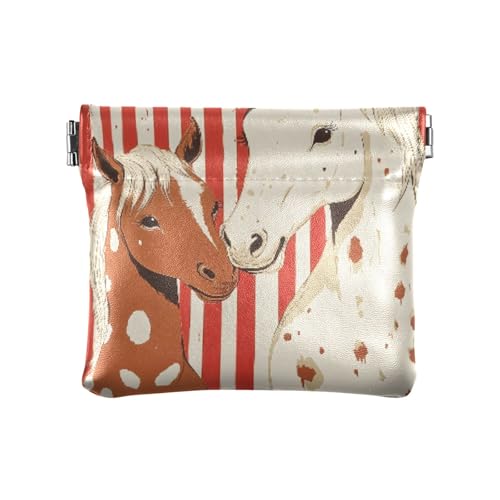 Pferde mit gestreiftem Hintergrund, Münzgeldbörse, Kleingeldhalter, PU-Leder, Mini-Geldbörse, Münzfach für Damen, Mädchen, Herren von ISAOA