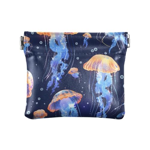 Quallen-Muster Quallen-Muster Quetsch-Münzgeldbörse Beutel Kleingeldhalter PU-Leder Mini-Geldbörse Münzfach für Damen Mädchen Herren von ISAOA