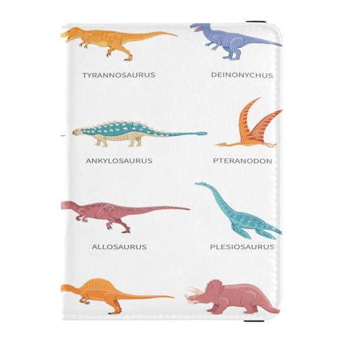 Reisepasshülle, Brieftasche, Impfkartenhalter, Leder, Kartenetui, Dinosaurier, bunt, isolierte Symbole, Reisedokumenten-Organizer, multi von ISAOA