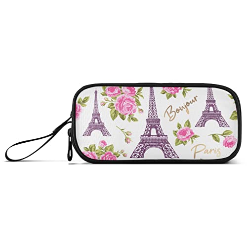 Rosen Federmäppchen, Bonjour Paris Eiffelturm, rosa Rosen, Stiftbeutel, große Kapazität, Make-up-Tasche für Frauen, Mädchen, Studenten, Mittelschule, College, Büro, rose, Einheitsgröße, von ISAOA