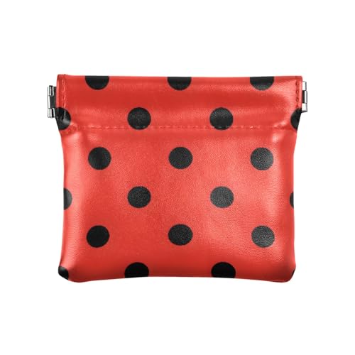 Schwarze Polka Dots auf rotem Hintergrund, Münzgeldbörse, Kleingeldhalter, PU-Leder, Mini-Geldbörse, Münzfach für Damen, Mädchen, Herren von ISAOA