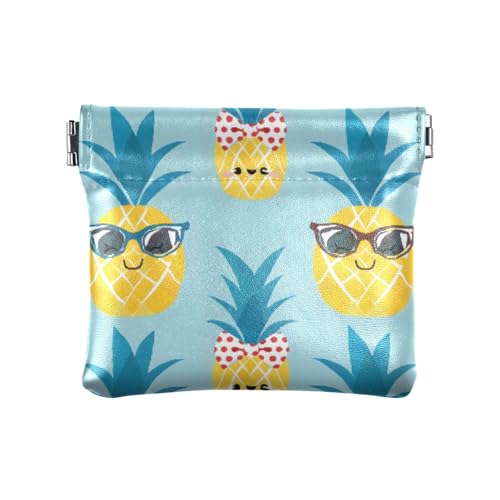 Sonnenbrille Ananas Sommer Squeeze Münzgeldbeutel Kleingeldhalter PU Leder Mini Geldbörse Münzfach für Damen Mädchen Herren von ISAOA