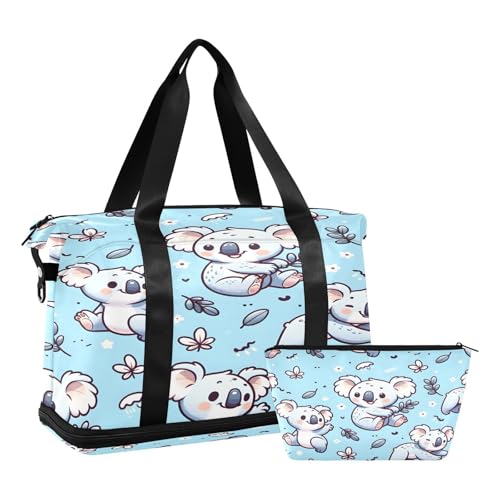 Sporttasche, Reisetasche, Reisetasche, Wochenendtasche, Übernachtungstasche, mit Nassfach, Schuhfach und Kulturbeutel, Blau, Cartoon-Koala, für Damen und Herren, multi Sporttasche, Reisetasche, Reisetasche, Wochenendtasche, Übernachtungstasche, mit Nassfach, Schuhfach und Kulturbeutel, Blau, Cartoon-Koala, für Damen und Herren, multi von ISAOA