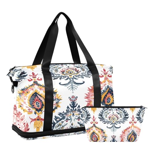 Sporttasche, Reisetasche, Reisetasche, Wochenendtasche, Übernachtungstasche, mit Nassfach, Schuhfach und Kulturbeutel, Blumenstickerei, für Damen und Herren, multi Sporttasche, Reisetasche, Reisetasche, Wochenendtasche, Übernachtungstasche, mit Nassfach, Schuhfach und Kulturbeutel, Blumenstickerei, für Damen und Herren, multi von ISAOA