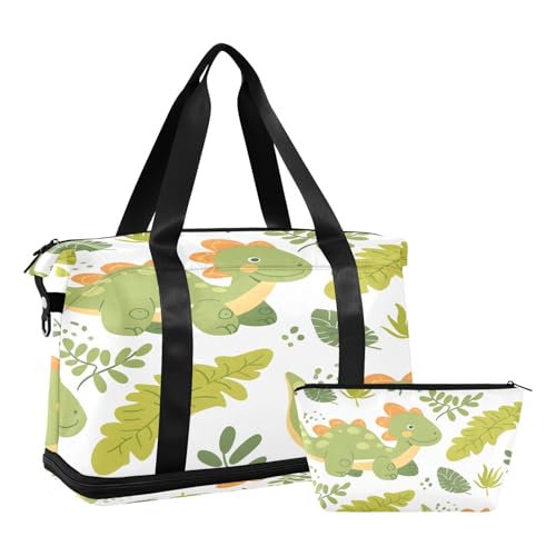 Sporttasche, Reisetasche, Reisetasche, Wochenendtasche, Übernachtungstasche, mit Nassfach, Schuhfach und Kulturbeutel, Dinosaurier, für Damen und Herren, multi von ISAOA
