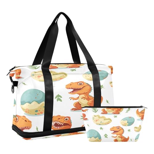 Sporttasche, Reisetasche, Reisetasche, Wochenendtasche, Übernachtungstasche, mit Nassfach, Schuhfach und Kulturbeutel, Dinosaurier-Eier für Damen und Herren, multi von ISAOA