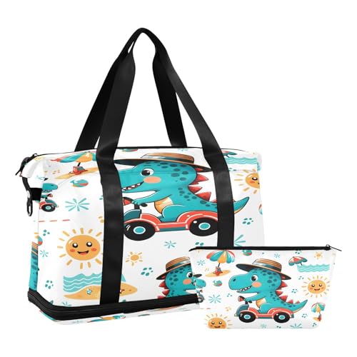 Sporttasche, Reisetasche, Reisetasche, Wochenendtasche, Übernachtungstasche, mit Nassfach, Schuhfach und Kulturbeutel, Dinosaurier-Fahrer für Damen und Herren, multi von ISAOA