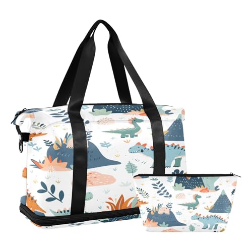 Sporttasche, Reisetasche, Reisetasche, Wochenendtasche, Übernachtungstasche, mit Nassfach, Schuhfach und Kulturbeutel, Dinosaurier-Kollektion, Berg für Damen und Herren, multi von ISAOA