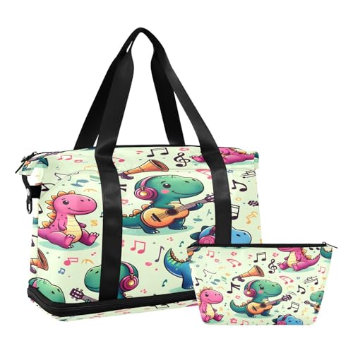 Sporttasche, Reisetasche, Reisetasche, Wochenendtasche, Übernachtungstasche, mit Nassfach, Schuhfach und Kulturbeutel, Dinosaurier-Musik für Damen und Herren, multi von ISAOA