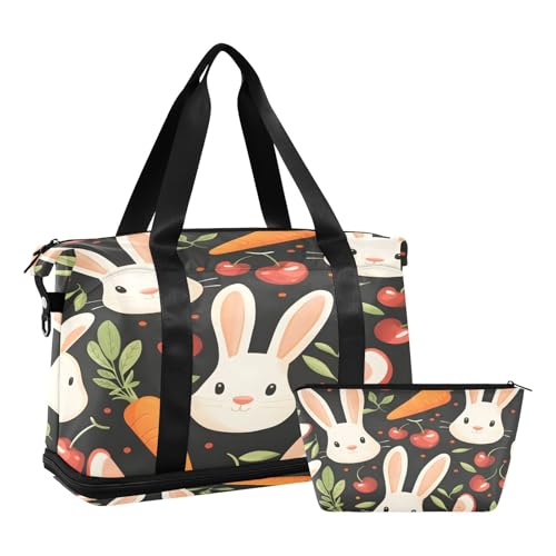 Sporttasche, Reisetasche, Reisetasche, Wochenendtasche, Übernachtungstasche, mit Nassfach, Schuhfach und Kulturbeutel, Karotten, Kirschen und Kaninchengesichter für Damen und Herren, multi Sporttasche, Reisetasche, Reisetasche, Wochenendtasche, Übernachtungstasche, mit Nassfach, Schuhfach und Kulturbeutel, Karotten, Kirschen und Kaninchengesichter für Damen und Herren, multi von ISAOA