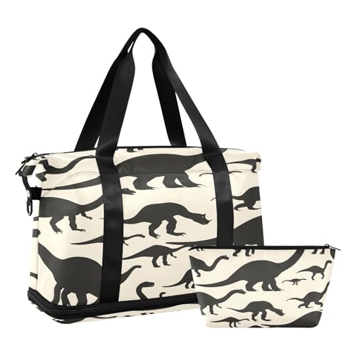 Sporttasche, Reisetasche, Reisetasche, Wochenendtasche, Übernachtungstasche, mit Nassfach, Schuhfach und Kulturbeutel, Silhouetten von Dinosauriern, für Damen und Herren, multi von ISAOA