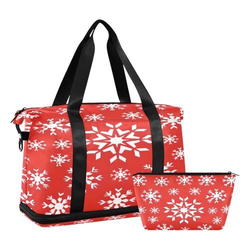 Sporttasche, Reisetasche, Reisetasche, Wochenendtasche, Übernachtungstasche, mit Nassfach, Schuhfach und Kulturbeutel, Weihnachten, weiße Schneeflocken für Damen und Herren, multi von ISAOA