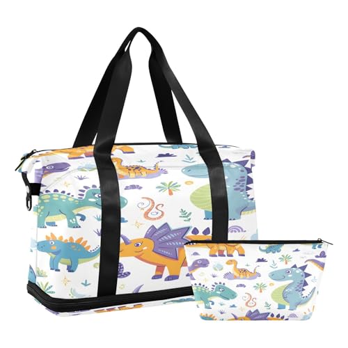 Sporttasche, Reisetasche, Reisetasche, Wochenendtasche, Übernachtungstasche, mit Nassfach, Schuhfach und Kulturbeutel, niedliche Cartoon-Dinosaurier für Damen und Herren, multi von ISAOA