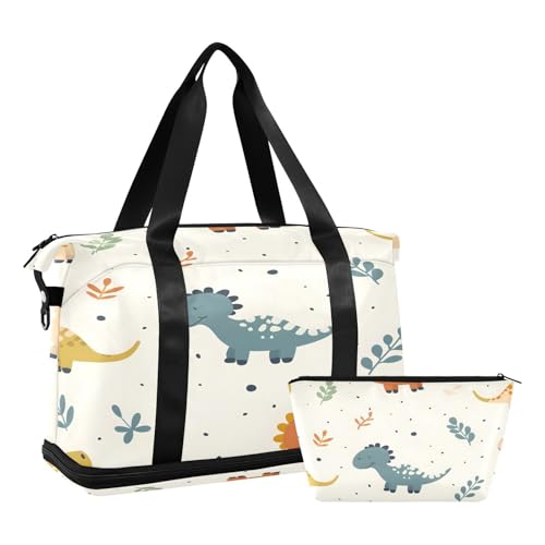 Sporttasche, Reisetasche, Reisetasche, Wochenendtasche, Übernachtungstasche, mit Nassfach, Schuhfach und Kulturbeutel, niedliche grüne Dinosaurier für Damen und Herren, multi von ISAOA