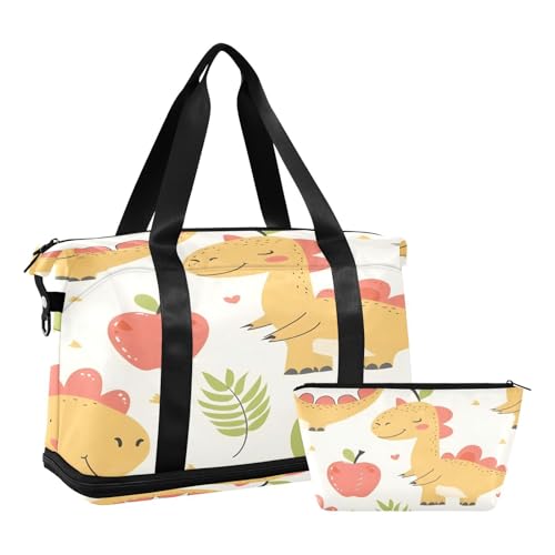 Sporttasche, Reisetasche, Reisetasche, Wochenendtasche, Übernachtungstasche, mit Nassfach, Schuhfach und Kulturbeutel, niedlicher Dinosaurier mit Äpfeln, für Damen und Herren, multi von ISAOA
