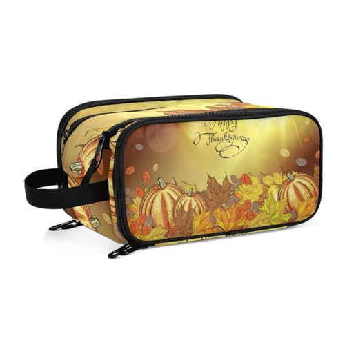 Thanksgiving Herbst Ahornblätter und Kürbis Reise Kulturbeutel für Frauen Mädchen Männer Tragbare Wasserdichte Waschtasche Kosmetiktasche Make-up Fall, #1, Einheitsgröße, Beauty Case von ISAOA