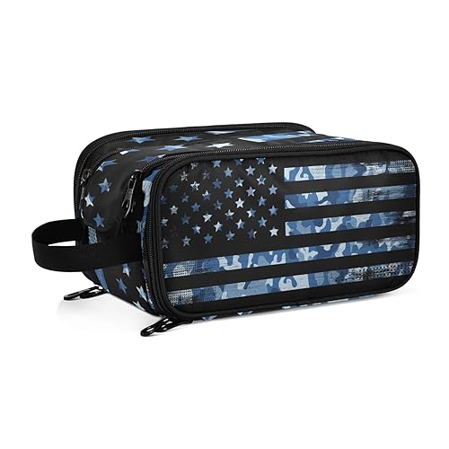 USA Amerikanische Flagge Navy Camouflage Reise Kulturbeutel für Frauen Mädchen Männer Tragbare Wasserdichte Waschtasche Kosmetiktasche Make-up Fall, #8, Einheitsgröße, Beauty Case von ISAOA